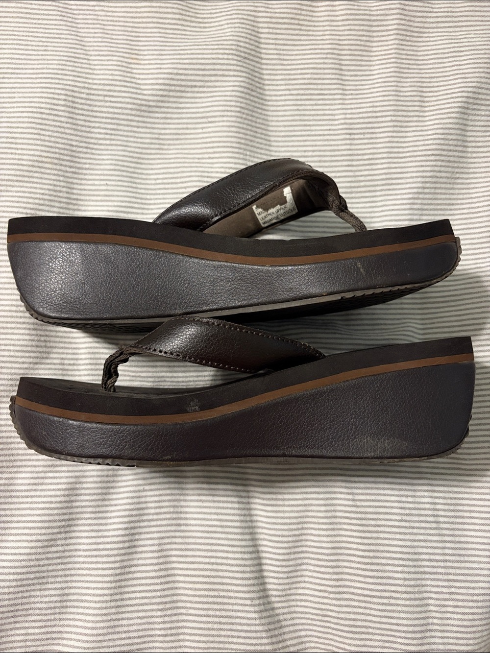 Volatile Frappachino Brown Leather Platform Wedge Thong Sandals